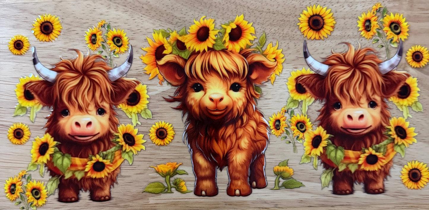 Sunflower Highland Cow UVDTF Wrap