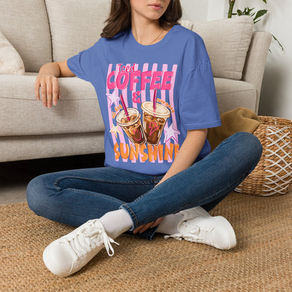 Iced Coffee & Sunshine T-Shirt | Retro Pink Stars Summer Beverage Tee | Graphic Tee