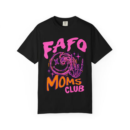 FAFO Moms Club T-shirt | Neon Skull Hand Graphic, 90s Grunge Aesthetic