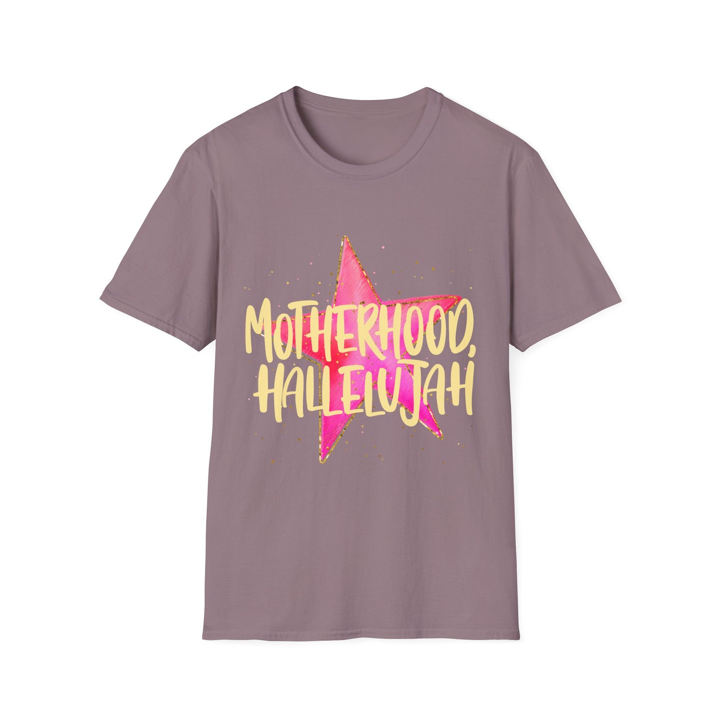 Pink Star Motherhood T-Shirt | Mom Graphic Tee, Neon Brush Lettering