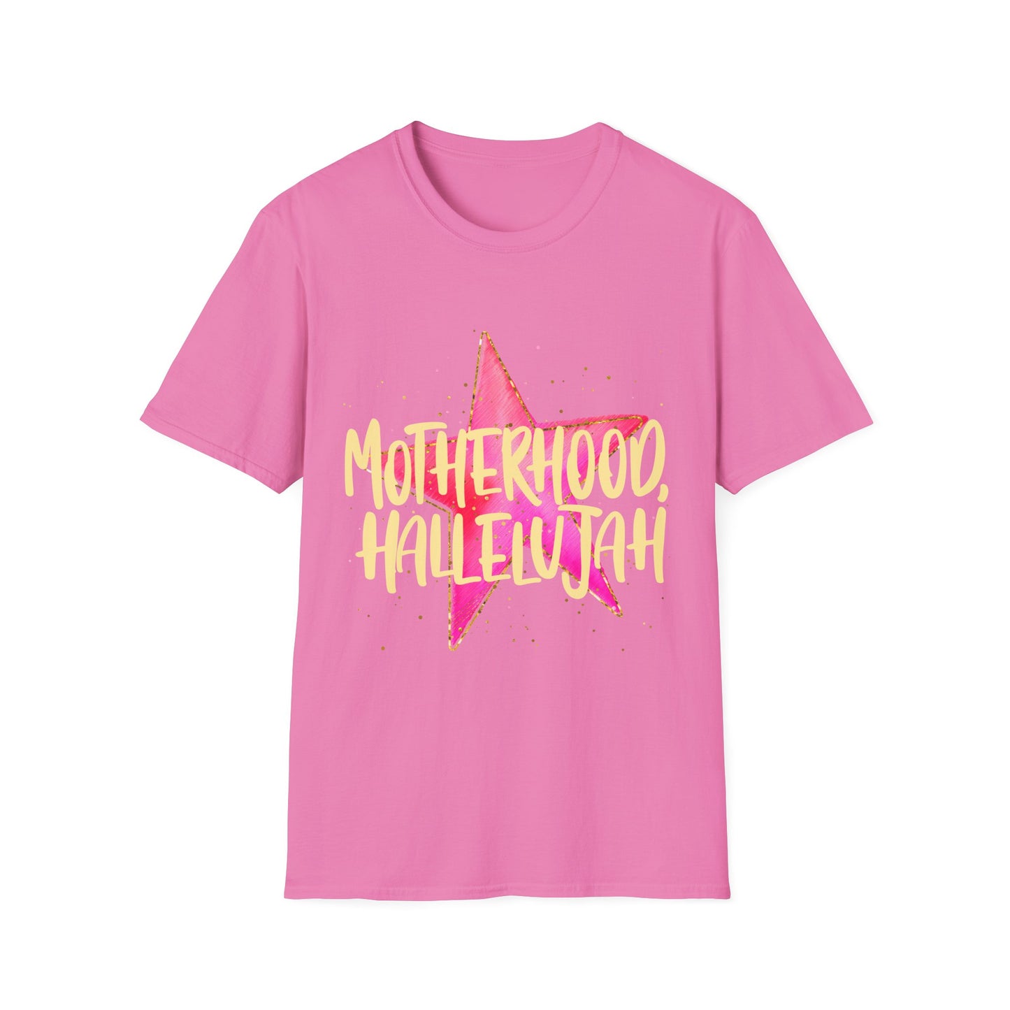 Pink Star Motherhood T-Shirt | Mom Graphic Tee, Neon Brush Lettering