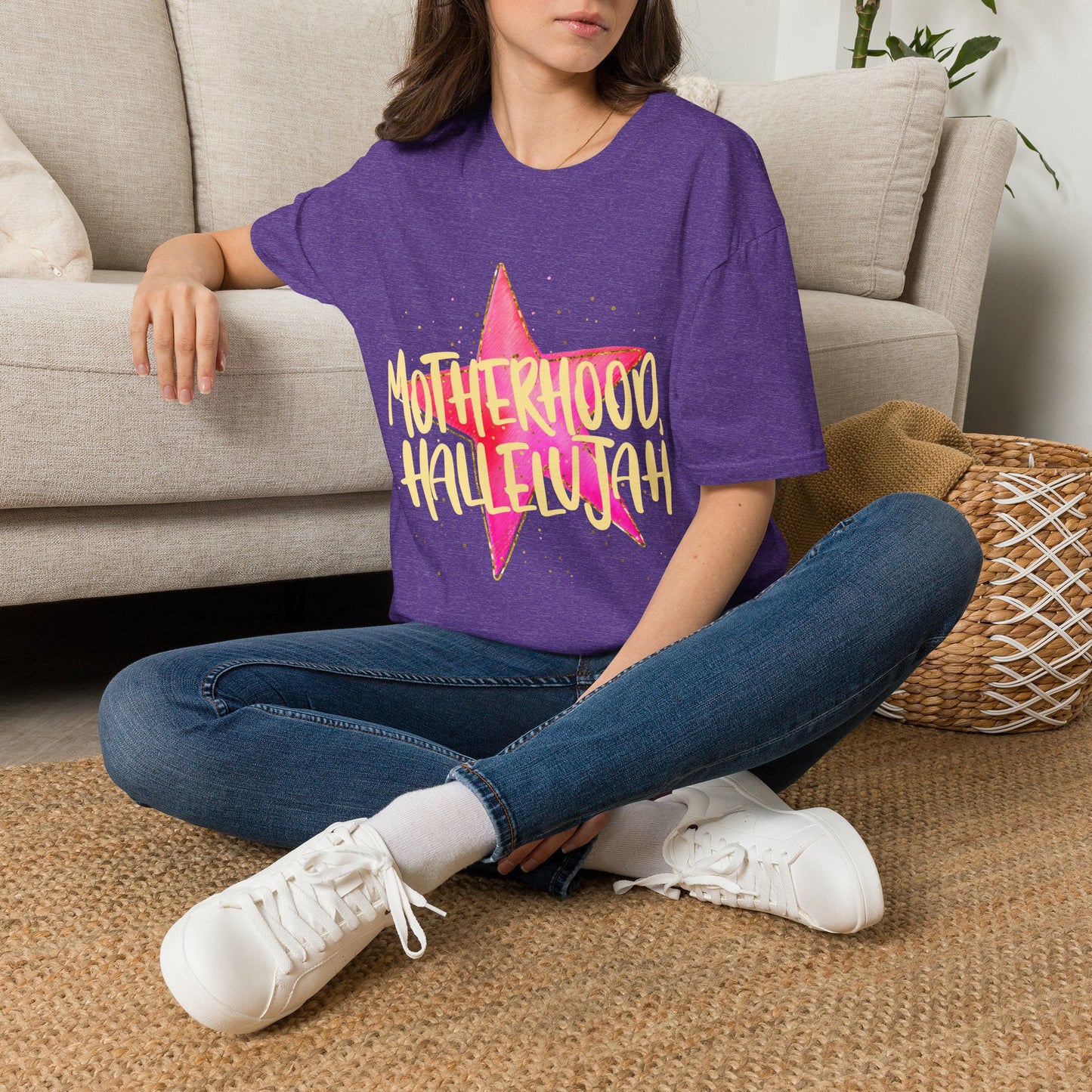 Pink Star Motherhood T-Shirt | Mom Graphic Tee, Neon Brush Lettering
