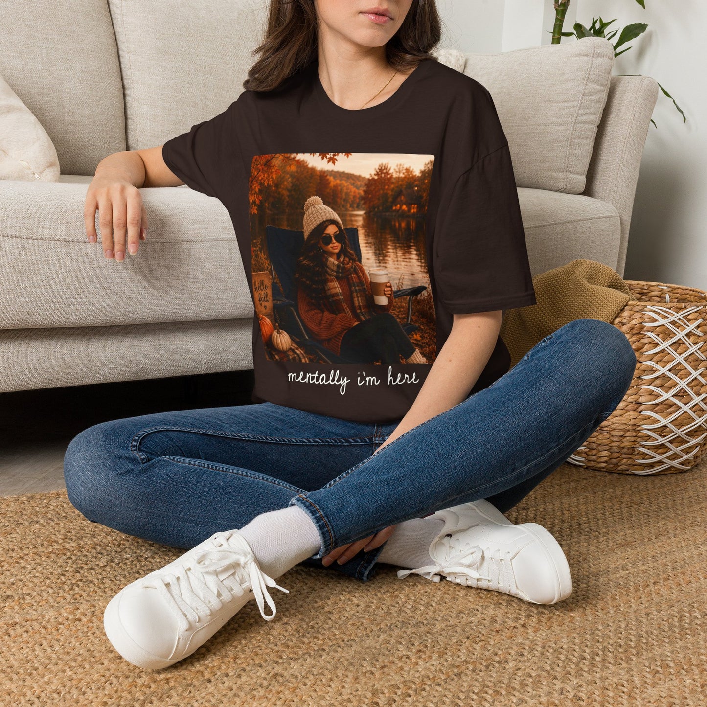Autumn Lake Photo T-Shirt | Fall Scenic Portrait | Mentally I'm here
