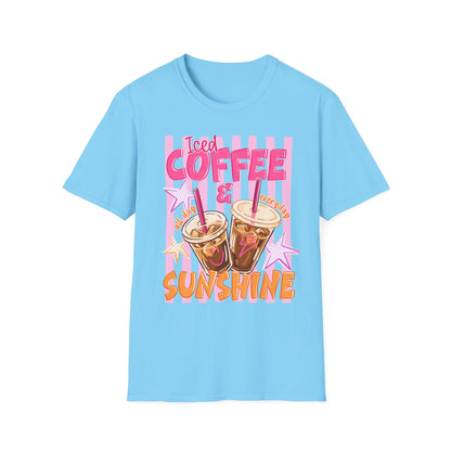 Iced Coffee & Sunshine T-Shirt | Retro Pink Stars Summer Beverage Tee | Graphic Tee