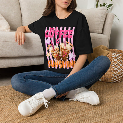 Iced Coffee & Sunshine T-Shirt | Retro Pink Stars Summer Beverage Tee | Graphic Tee