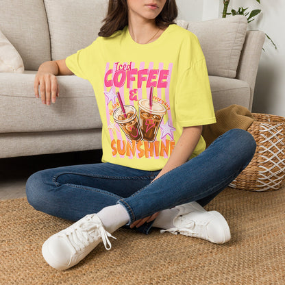 Iced Coffee & Sunshine T-Shirt | Retro Pink Stars Summer Beverage Tee | Graphic Tee