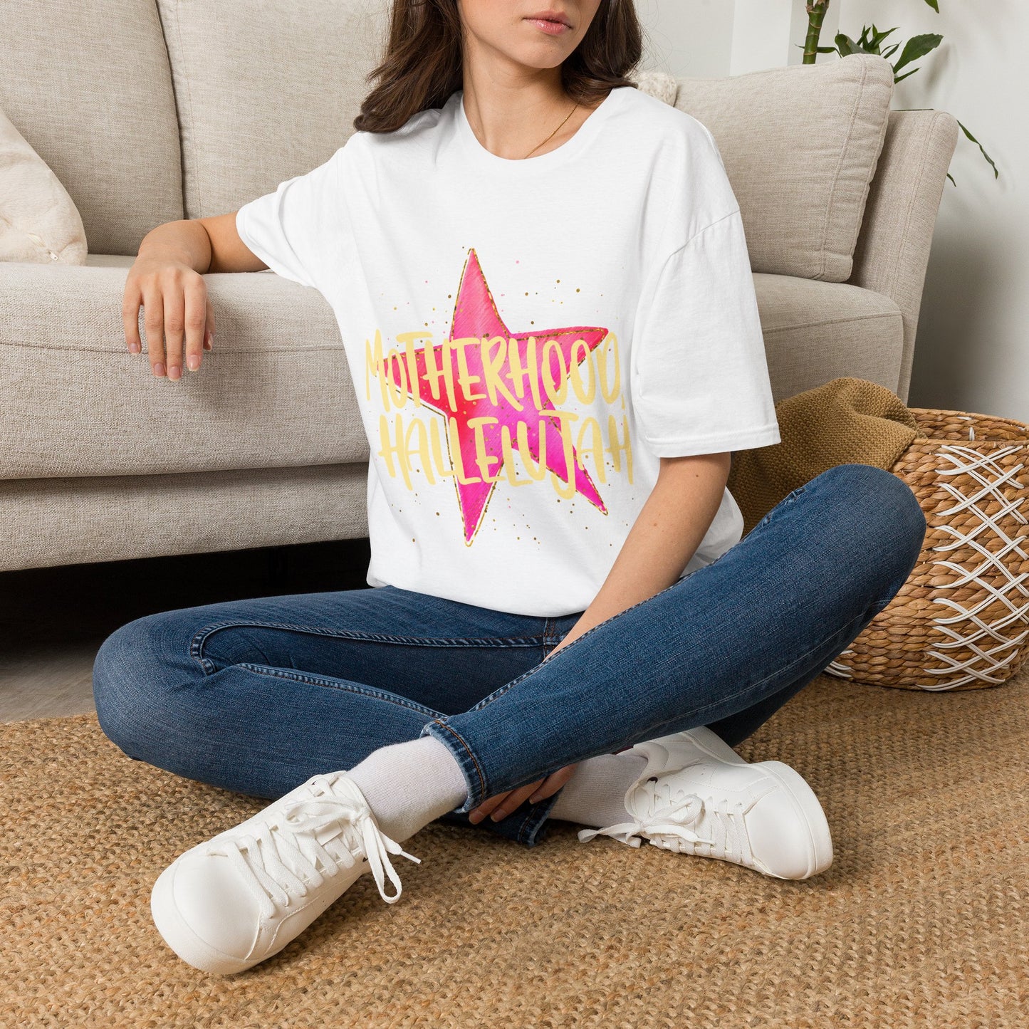 Pink Star Motherhood T-Shirt | Mom Graphic Tee, Neon Brush Lettering