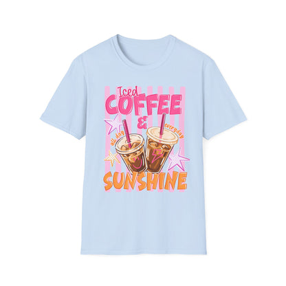 Iced Coffee & Sunshine T-Shirt | Retro Pink Stars Summer Beverage Tee | Graphic Tee