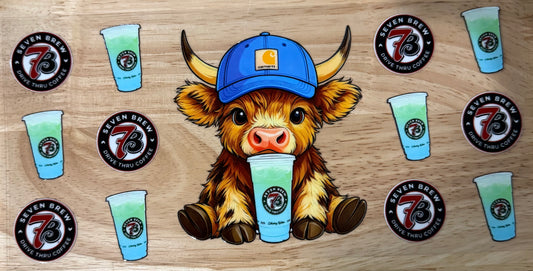 7 Brew Highland Cow UVDTF Wrap