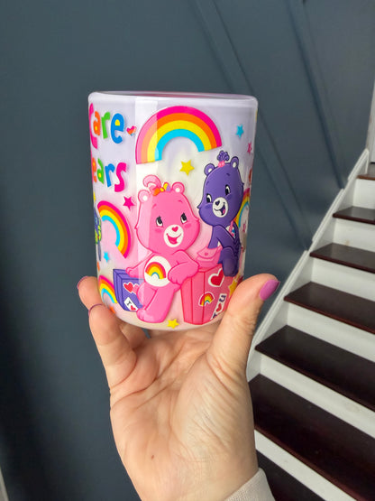 15oz Glass Cup - Acrylic Paint Care Bears