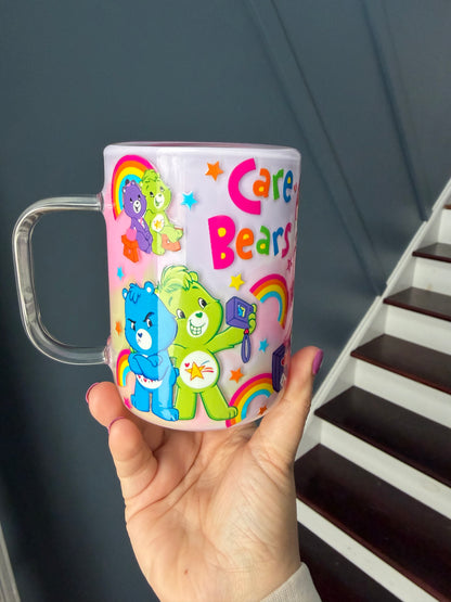 15oz Glass Cup - Acrylic Paint Care Bears