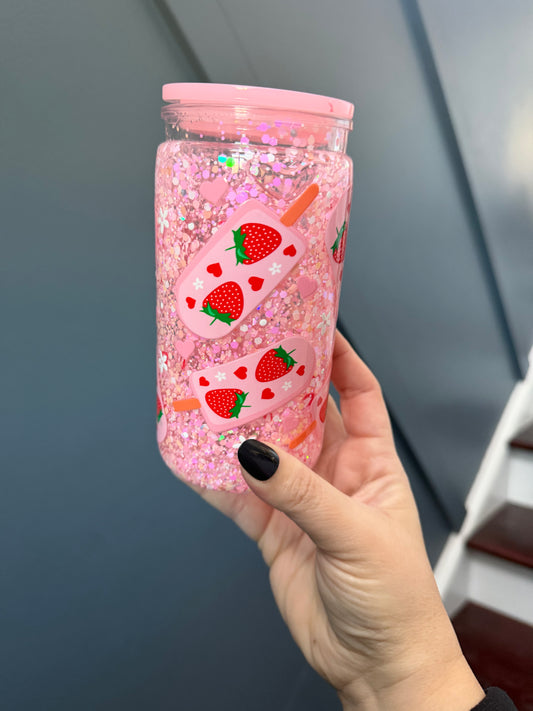 16oz Strawberry Ice Cream Snowglobe Tumbler