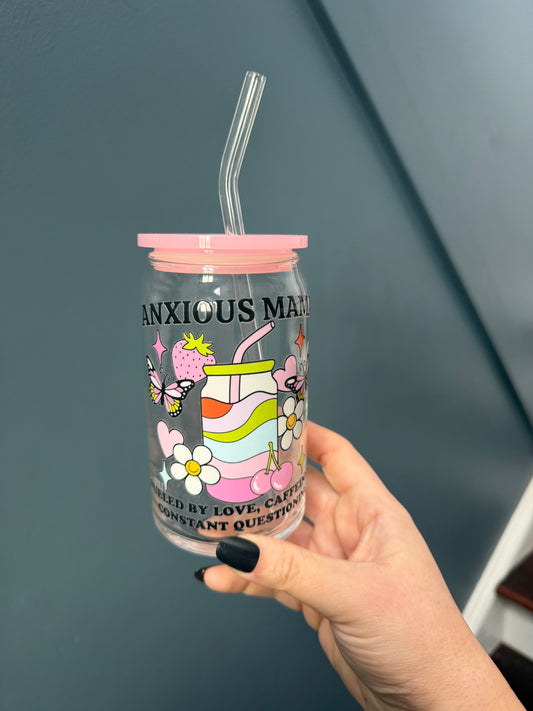 Anxious Mama, 16oz Glass Cup