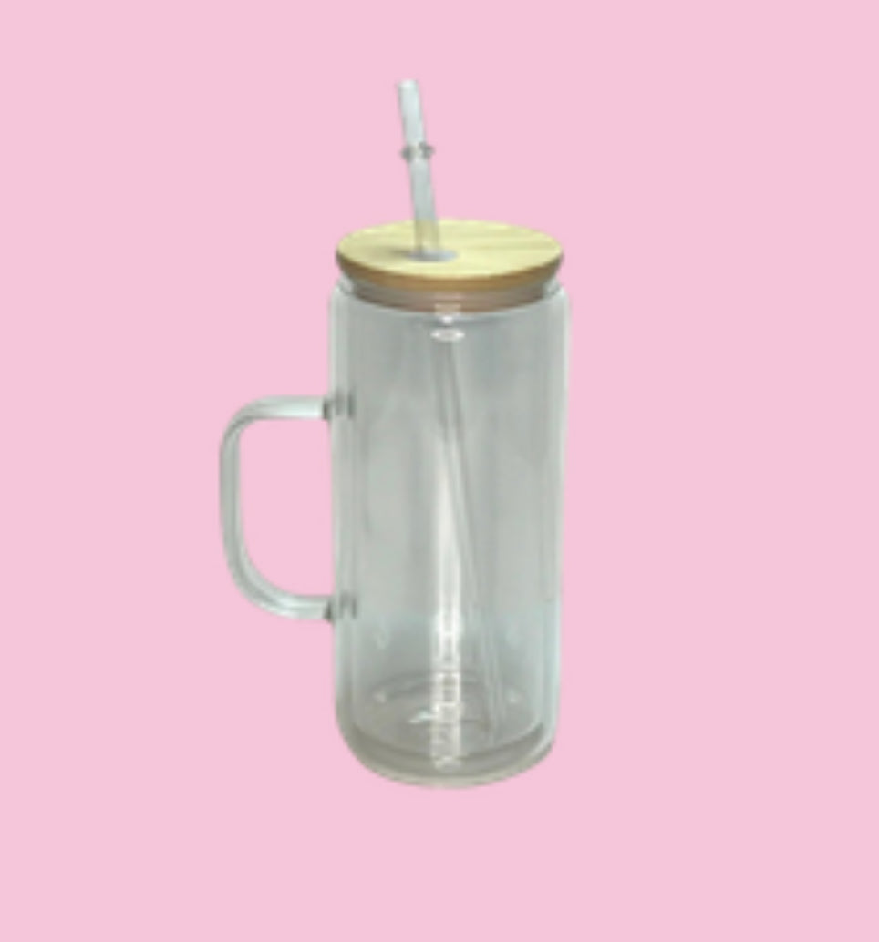 16oz Glass Snowglobe Tumbler w/Handle